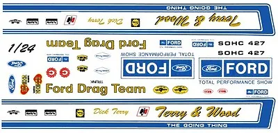 Official FORD Drag Team Torino 1970 1/25th - 1/24th Scale Waterslide Decals • $8.95