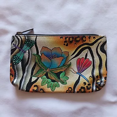 Anuschka Leather Coin Pouch Zippered Case Dragonflies 7.5  Floral • $24.50