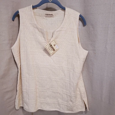 $19.99 • Buy Chavin Women's Sleeveless Sweater Pullover V Neck Textured Ivory XL NWT