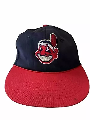 Vintage Cleveland Indians MLB Trucker Hat Snapback Mesh Chief Wahoo 80s 90s • $24.99