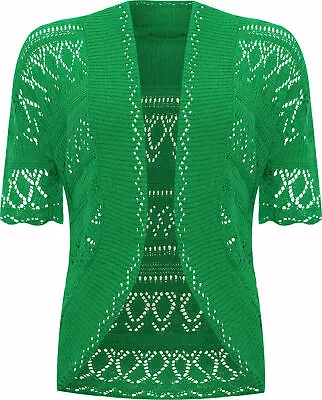 Women's Crochet Knitted Short Sleeve Shrug Ladies Cardigan Bolero Top Plus Beach • £7.99