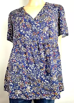 Isabel Maternity Women's Blue Floral Short Sleeve Swing Top Size XXL • $10.99