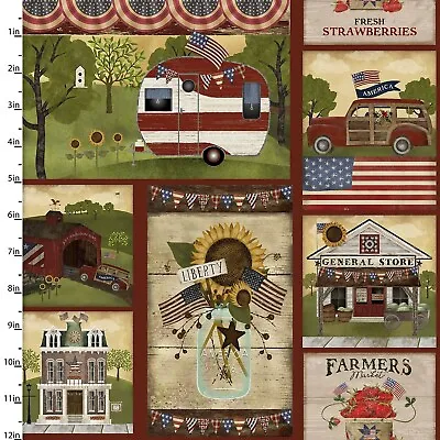 3 Wishes Fabric - Patriotic Summer RV Trailer Americana Patch - Cotton YARD • $11.98