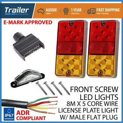 $47 • Buy LED TRAILER TAIL LIGHT KIT PAIR PLUG 8m 5 CORE WIRE CARAVAN BOAT UTE Waterproof