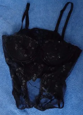 M&S Truly You 34B Black Lace Underwire Lace Basque With Adjustable Straps • £4.99