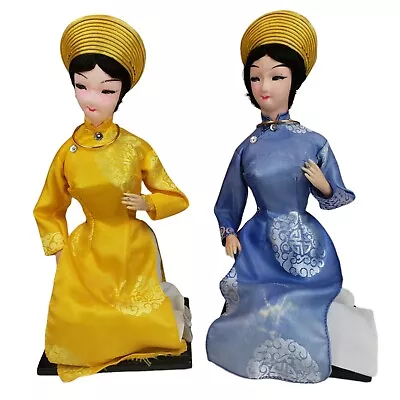 2 Seated Bup Be Ba Mien Vietnamese Dolls In Silk 1970s Missing Instruments READ • $39.99