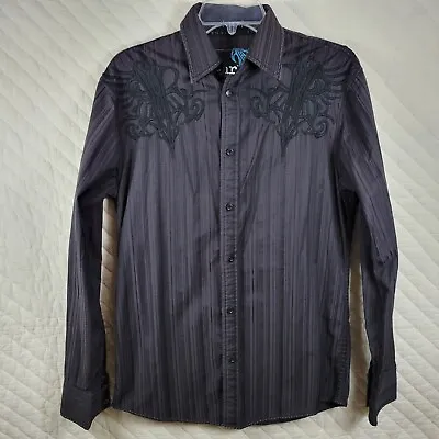 Roar Signature Button Up Shirt Black Mens Small Embroidered EUC • $18.88