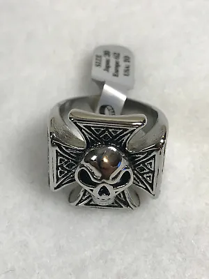 Stahl Men's Biker Skull & Maltese Cross Ring Stainless Steel Sizes 9-14 NEW • $11.95