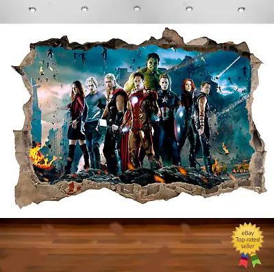 £10.99 • Buy Marvel Avengers Hulk Iron Man 3d Smashed Wall View Sticker Poster Vinyl 667