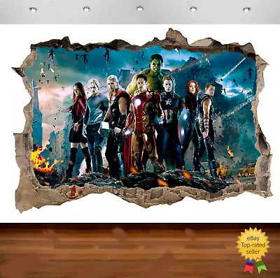 Marvel Avengers Hulk Iron Man 3d Smashed Wall View Sticker Poster Vinyl 667 • £10.99