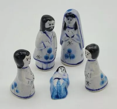 Miniature Nativity Tonala Mexico Hand Painted Pottery 5pc Set Folk Art Christmas • $24