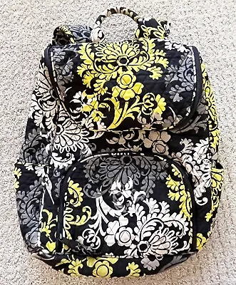 Vera Bradley Baroque Campus Backpack Black Yellow Quilted Large School - FLAW • $28