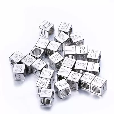 Stainless Initial Alphabet Silver Letter Charm DIY Bracelet Necklace Accessory • £2.70