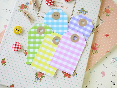 Pastel Gingham Luggage Tags 20pc Wedding Craft Giftwrapping Gift Tag Price Label • £3.50