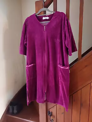 Berry Velour Midi Housecoat Gown Robe Size XXXL 16 18 Front Open End Zip • £5