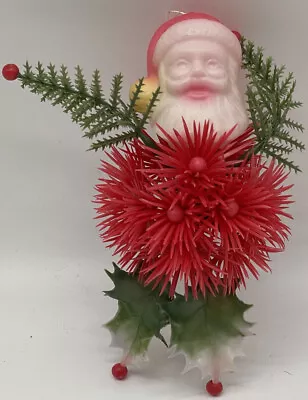 Vintage Blowmold Santa Holly Berry Man Ornament Spikey Round Ball Mistletoe • $44.99