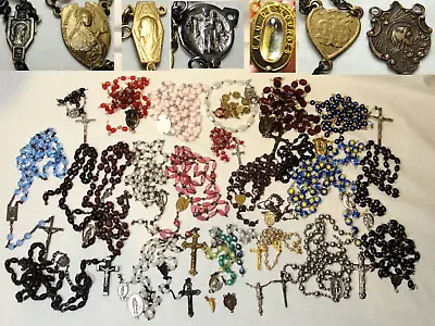 Vtg Lot Broken /Incomplete Rosary Parts Crucifix Centerpiece Glass Pull Chain+++ • $46