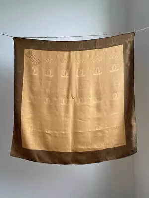 Must De Cartier Vintage 100% Silk  Gold Beige Brown Square Scarf Made In Italy • $130