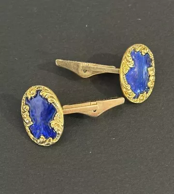 Vintage 14k Yellow Gold And Blue Enamel Cufflinks 10.1 Grams Pat 2472958 • £6.03