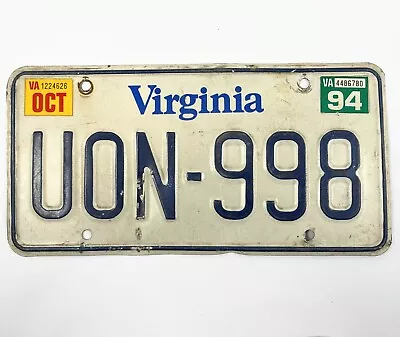 $9.99 • Buy Virginia VA License Plate October 1994 UON 998