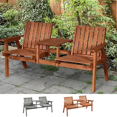 2-Seater Wooden Garden Bench Antique Loveseat For Yard Lawn Porch Patio • £86.99