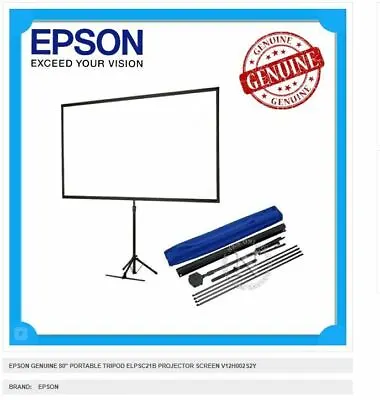 $117.36 • Buy EPSON 80  Portable Projector Screen Tripod With Shoulder Bag V12H002S2Y
