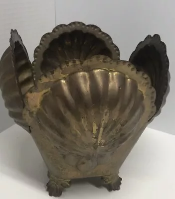 Vtg Hollywood Regency Mid Century Modern Brass Clam Seashell Cache Pot Planter • $35