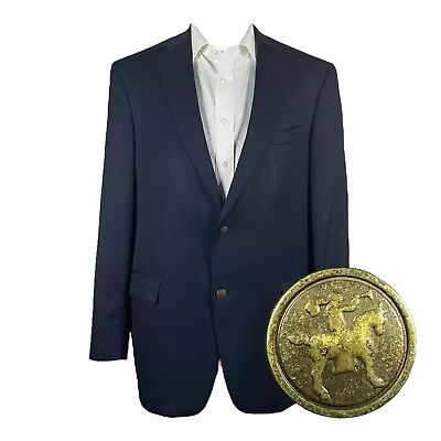 Hart Schaffner Marx Blazer Mens 44L Navy Blue Two Gold Logo Horse Buttons • $53.45