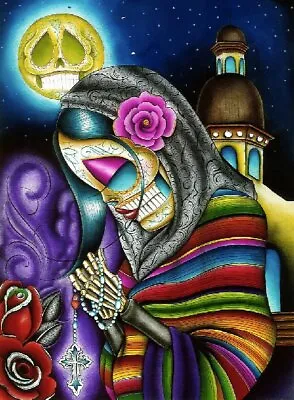 $215 • Buy Pray For Us Dave Sanchez Art Canvas Giclee Print 5 Sizes Day Of The Dead Rosary