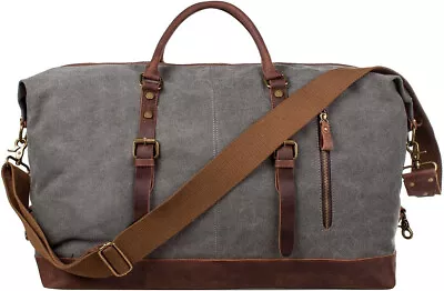 S-ZONE Mens Canvas Leather Holdall Travel Duffle Overnight Weekend Satchel • £49.99