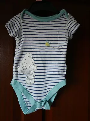 M&S Tatty Teddies Vest Age 3-6 Mo White/Blue Stripes • £2.99