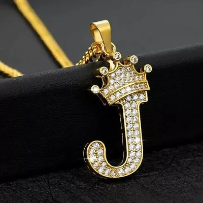 1.25Ct Real Moissanite Crown Initial Letter J  Pendant 14K Yellow Gold Plated • $141.07