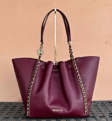 Michael Kors Mina Large Belted Chain Tote Shoulder Bag Dark Cherry • $139.80