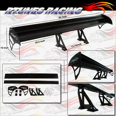 Rtunes 55  Type S Universal Aluminum GT Double Deck Spoiler Wing BLACK Toyota • $134.99