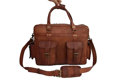 Men Leather Briefcase Messenger Bag 18 In Laptop Satchel Pilot Handbags Shoulder • $165.18