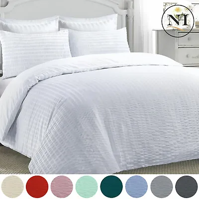 Non-Iron Seersucker Duvet Cover Quilt Pillow Bedding Nimsay Home Bed Linens Set • £16.95