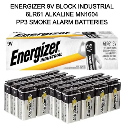 ENERGIZER 9V BLOCK INDUSTRIAL BATTERIES 6LR61 Alkaline Smoke Alarm PP3 MN1604 • £2.95