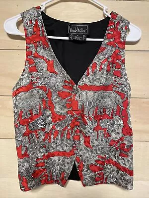 Vintage 1993 Nicole Miller 100% Silk Black Rare Elephant Motif Vest Size M • $50