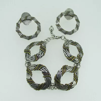 Sterling Silver Marjorie Baer Bronze Copper Accent Bracelet Earring Set • $44.25