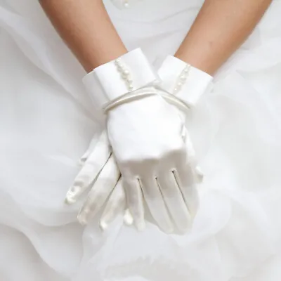 £5.50 • Buy Satin Short Bead Gloves Dress Accessories Ceremony Wedding Communion Girl Party