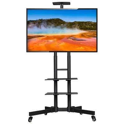 £62.99 • Buy Mobile TV Stand On Wheels With 3-Tier Tray VESA Bracket Mount For 32in - 75in