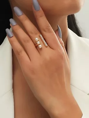 £4.80 • Buy 18k Gold Plated Solid Cuff Ring Elegant Trendy Adjustable Costume Jewellery