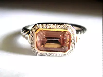 Auth. David Yurman 18k Rose Gold  Ss Novella Diamond Morganite Cable Ring • $949.99
