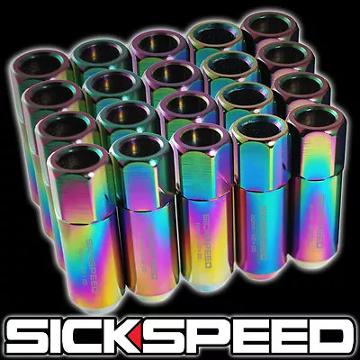 Sickspeed 20 Pc Neo Chrome 60mm Aluminum Extended Tuner Lug Nuts Rims 1/2x20 N22 • $32.44