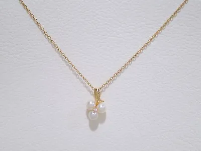 MIKIMOTO 18k Yellow Gold Akoya Pearls With Diamond Pendant Necklace 15.75  • $450