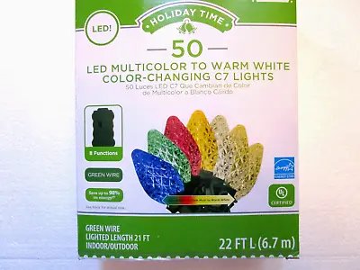 Holiday Time 50 Led 8-function Color Changing Multi To Warm White C7 Lights -new • $36.05