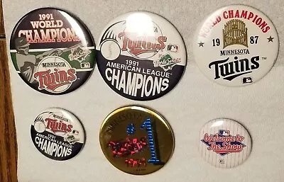 Vintage Minnesota Twins MLB World Series 1987 1991 Pin-back Button Pin Lot Of 6 • $6.99