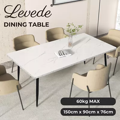 Levede Dining Table Steel Home Kitchen Marbled White Cafe 4-6 Seater 150x90cm • $259.99