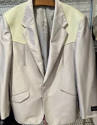 Saxifon Mens Gray Western Cowboy Suit Jacket Blazer & Faux Ostrich Sz40 NWT • $49