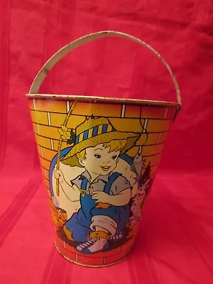 CHILDREN FISHING - Vintage Ohio Art Co. Tin Litho. Sand Pail • $24.95